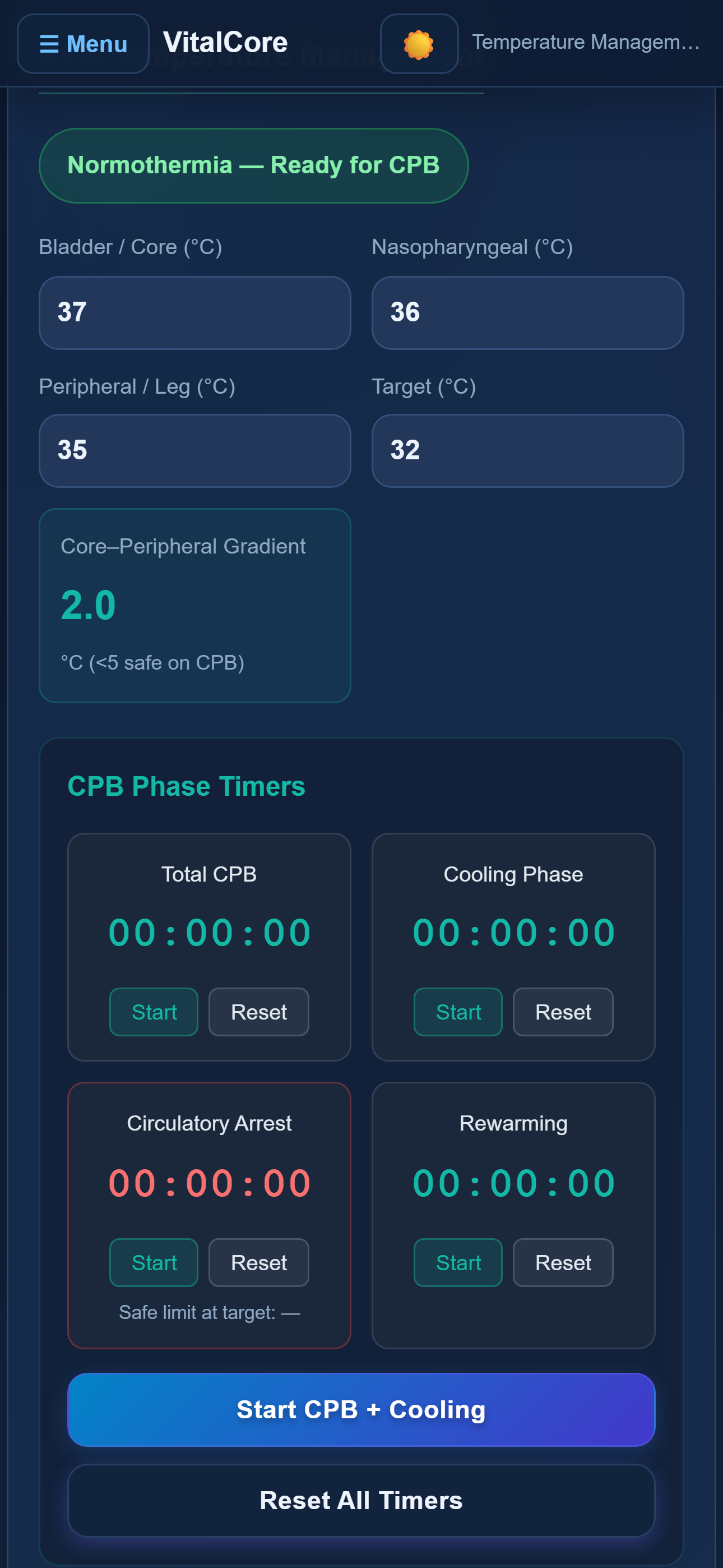 CPB temperature and bypass simulator
