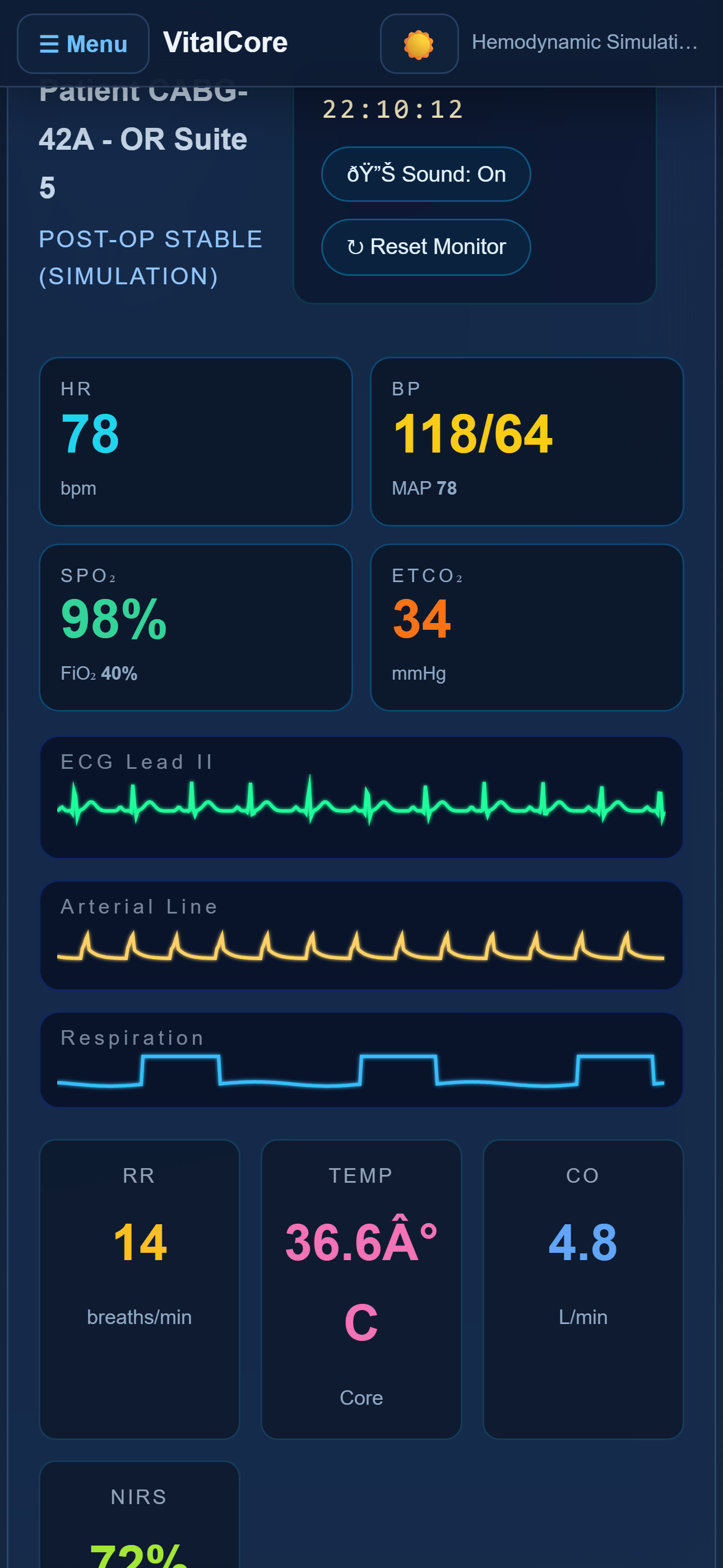 Hemodynamic clinical simulation lab